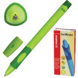 Ручка шариковая 0,8мм для ПРАВШЕЙ синяя STABILO 'Left Right', корпус зеленый