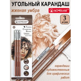Набор угольных карандашей 3шт жженая умбра ACMELIAE, в блистере