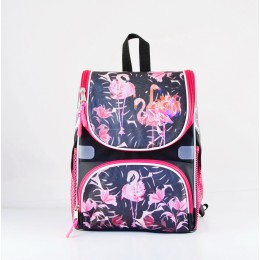 Ранец САКСИ 'Фламинго' 29*38*15см , жескокаркасный, ортопедическая спинка, черный+розовый