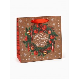 Пакет подарочный 22*22*11см 'С Новым годом' крафтовый, крафтовый