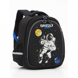 Рюкзак школьный GRIZZLY 'Космонавт' 28*36*20см, полиэстер, черный