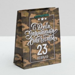 Пакет подарочный 12*15*5,5см 'С Днём Защитника Отечества, 23 февраля' ламинированный, вертикальный