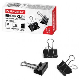 Зажим для бумаги 32мм черный НАБОР 12шт. BRAUBERG