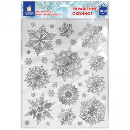 Наклейка для окон 'Снежинки', 30*38см, многоразовая, двусторонняя, фольга, серебро