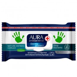 Салфетки влажные 72шт Aura 'Derma Protect', 15*20см, big-pack с крышкой, антибактериальн. с ромашкой
