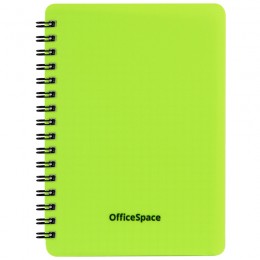 Записная книжка А6 60л клетка 'Neon' салатовая OfficeSpace, пластиковая обложка, гребень