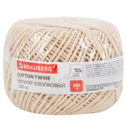 Шпагат хлопковый, d-2мм, 200м, для прошивки документов, вязания, макраме, BRAUBERG