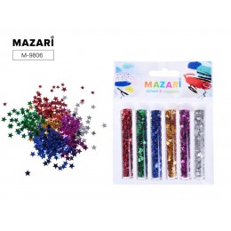 Материалы для творчества Декоративные Блестки MAZARI набор 6 цветов *2,5г 'Звездочки' в пласт тубах