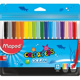 Фломастеры 18цв MAPED 'Color Pep's Ocean', с заблокированным пишущим узлом, супер смываемые