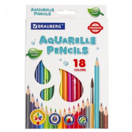 Карандаши акварельные 18цв BRAUBERG PREMIUM AQUARELLE, грифель мягкий 4 мм