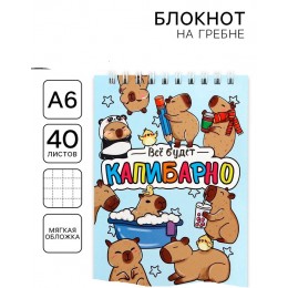 Блокнот А6 40л, гребень, клетка 'Капибара' ArtFox