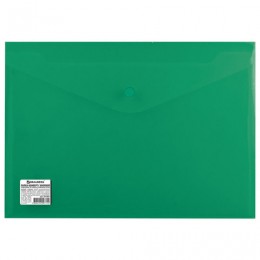 Папка-конверт на кнопке А4 зеленая непрозр. 200мкм BRAUBERG, плотная, до 100 листов