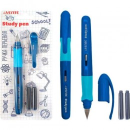 Ручка перьевая deVENTE 'School. StydyPen' перо тонкое F (Fine), 2 картриджа, 0,8мл, т-синяя