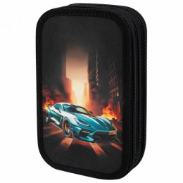 Пенал 3 отделения 19*11см 'Fire car' ЮНЛАНДИЯ, картон с эффектом soft-touch