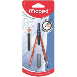 Циркуль металлический MAPED 'Duo', 2 в 1, автоматическая подача грифеля, 10 грифелей в комплекте