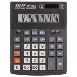 Калькулятор 16 разрядов настольный STAFF PLUS STF-333 черный, двойное питание, 200*154мм