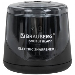 Точилка электрическая BRAUBERG 'DOUBLE BLADE', черная, двойное лезвие, питание от 2 батареек AA