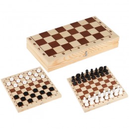 Набор игр 2в1 'Шахматы, шашки', обиходные, пластиковые с деревянной доской 29*29см, ТРИ СОВЫ 