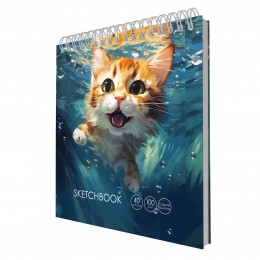 Скетчбук А6+ 40л, гребень, 'Довольный котик' ЭКСМО, 100г/м2, 7БЦ
