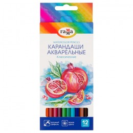 Карандаши акварельные 12цв ГАММА 'Классические', шестигранные, заточенные