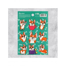 Наклейки 'Забавный корги' 11*15,5см, с раскраской на обороте