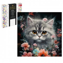 Алмазная мозаика 'Котик в ночном поле' 30*30см, полная выкладка, ФЕНИКС+