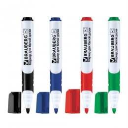 Набор маркеров для доски 4цв 5мм BRAUBERG 'Soft', резиновая вставка, (синий,черный,красный,зеленый)