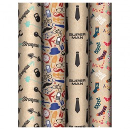 Бумага упаковочная 70*100см 'Супермен', крафтовая, ассорти