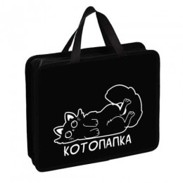 Папка с ручками А4+ КОКОС 'Котожизнь', 1 отделение, на молнии, черная, пластик, 480мкм