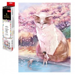 Алмазная мозаика 'Кот в сакуре' 30*40см, полная выкладка, ФЕНИКС+