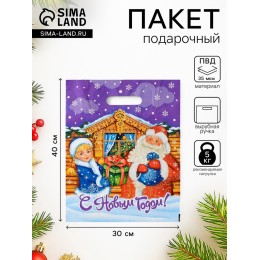 Пакет 30*40см 35мкм 'С Новым Годом!', полиэтиленовый с вырубной ручкой