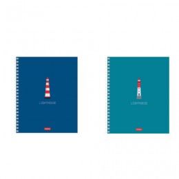 Тетрадь 96л А5 клетка, гребень, 'Lighthouse' HATBER, Soft-touch ламинация