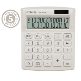 Калькулятор 12 разрядов настольный CITIZEN SDC-812NR-WH белый, двойное питание, 102*124*25мм