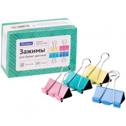Зажим для бумаги 41мм цветной НАБОР 12шт. OfficeSpace