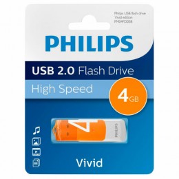 Карта памяти 4Gb PHILIPS 'Яркий' USB 2.0, оранжевая