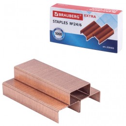 Скобы №24/6 1000шт BRAUBERG 'EXTRA', до 30 листов, медные