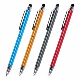 Ручка шариковая 1,0мм синяя SONNEN, со стилусом, корп.ассорти, серебр.детали