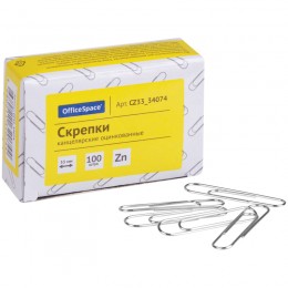 Скрепки 33мм 100шт оцинкованные круглые OfficeSpace