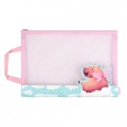 Папка для тетрадей А4+ на молнии 'Капибара-милашка', 1 отделение, нейлон, ручка, ФЕНИКС+