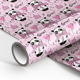 Бумага упаковочная 70*100см 'PandaGift_Pink', глянцевая