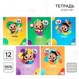 Тетрадь 12л частая косая линия 'Учись на 5+. Совы' ArtFox