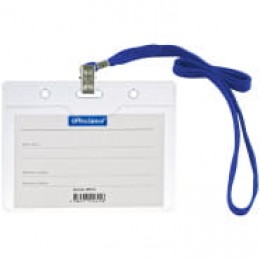 Нагрудный знак 'Бейдж' 100*75мм, горизонтальный, на синем шнурке, OfficeSpace