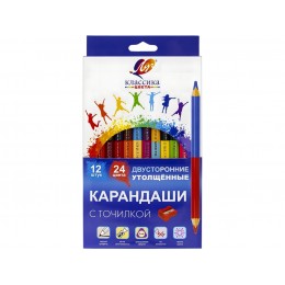 Карандаши утолщенные 24цв ЛУЧ 'Классика', 12шт, трехгранные, двусторонние , с точилкой