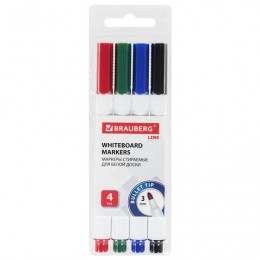 Набор маркеров для доски 4цв 3мм BRAUBERG 'Line', с клипом, (синий,черный,красный,зеленый)