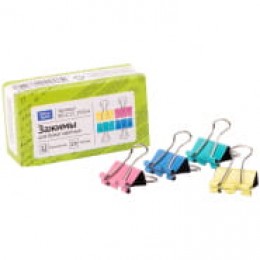 Зажим для бумаги 15мм цветной НАБОР 12шт. OfficeSpace