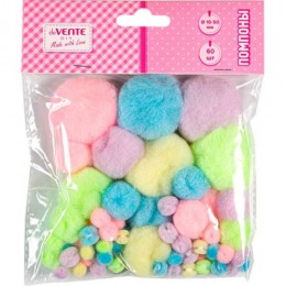 Помпоны для творчества, пастельные ассорти, 10-50мм, 60шт. deVENTE