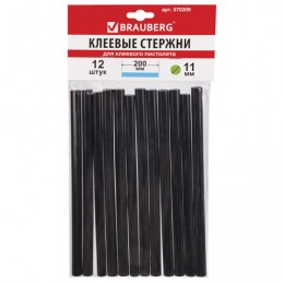 Клеевые стержни, диаметр 11 мм, длина 200 мм, черные, комплект 12 штук, BRAUBERG