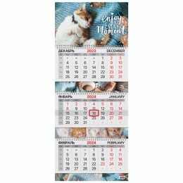 Календарь квартальный 2024г. 'Sleepy cat' BRAUBERG, 3 бл. на 3 гр. 29,5*75см