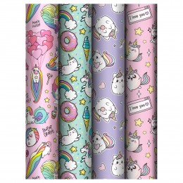 Бумага упаковочная 70*100см 'Unicorn', глянцевая, ассорти