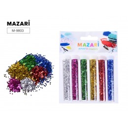 Материалы для творчества Декоративные Блестки MAZARI набор 6 цветов *3г в пласт тубах п/бл